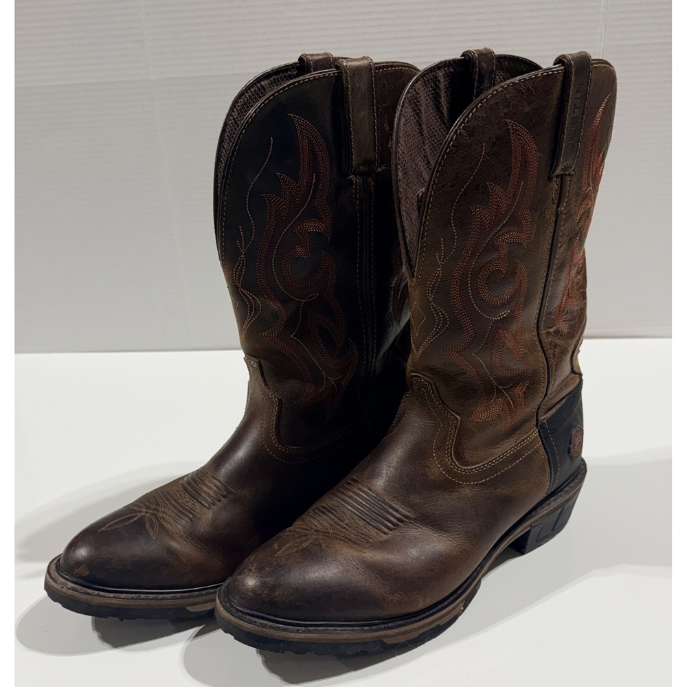 JUSTIN Work Boots - Men's Brown Leather Hybrid Western WK4644 - Size 13D